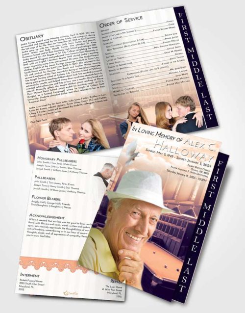 2 Page Graduated Step Fold Funeral Program Template Brochure Lavender Sunset Billiards Journey