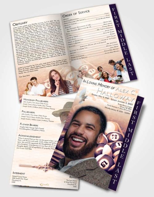 2 Page Graduated Step Fold Funeral Program Template Brochure Lavender Sunset Billiards Love