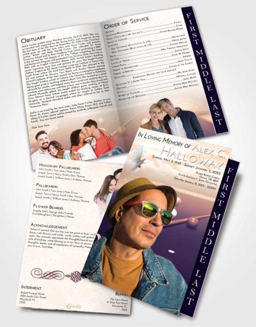 2 Page Graduated Step Fold Funeral Program Template Brochure Lavender Sunset Billiards Peace