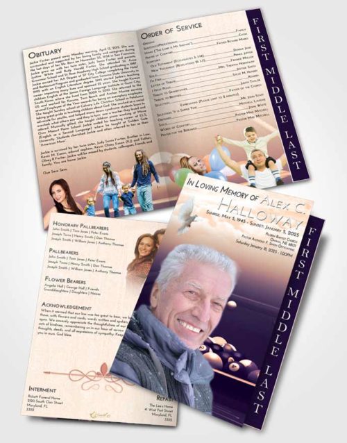 2 Page Graduated Step Fold Funeral Program Template Brochure Lavender Sunset Billiards Pride