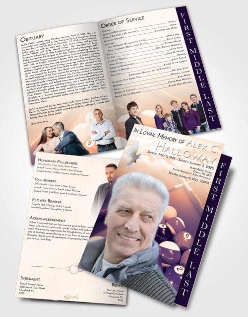 2 Page Graduated Step Fold Funeral Program Template Brochure Lavender Sunset Billiards Rack