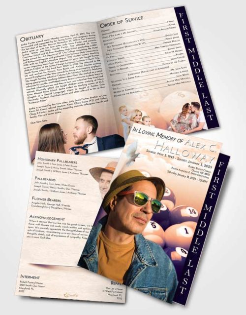2 Page Graduated Step Fold Funeral Program Template Brochure Lavender Sunset Billiards Serenity
