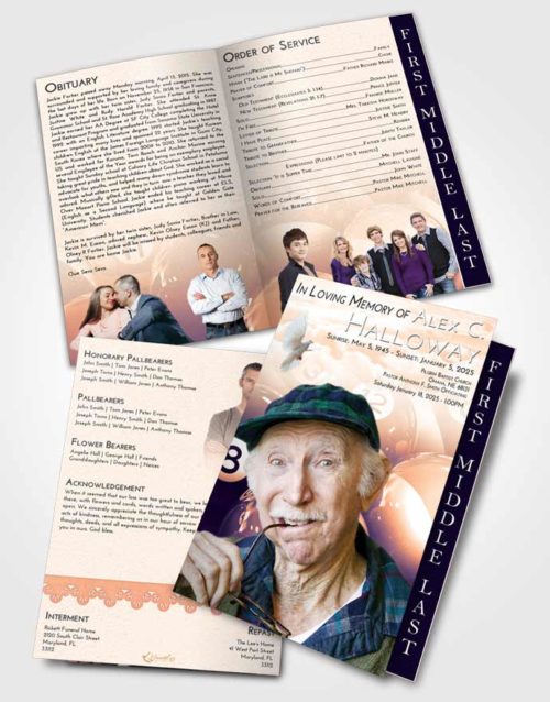 2 Page Graduated Step Fold Funeral Program Template Brochure Lavender Sunset Billiards Tournament