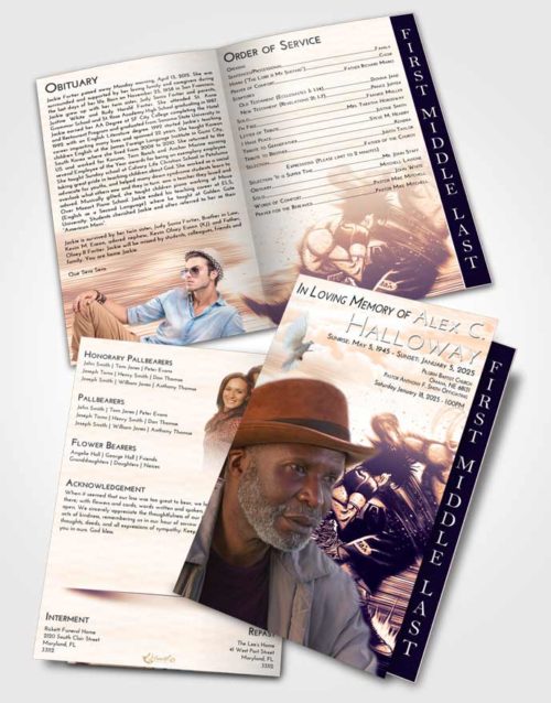 2 Page Graduated Step Fold Funeral Program Template Brochure Lavender Sunset Boxing Animation