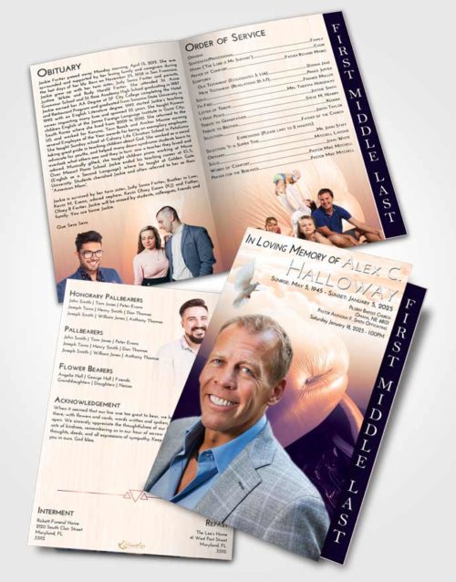 2 Page Graduated Step Fold Funeral Program Template Brochure Lavender Sunset Boxing Blitz