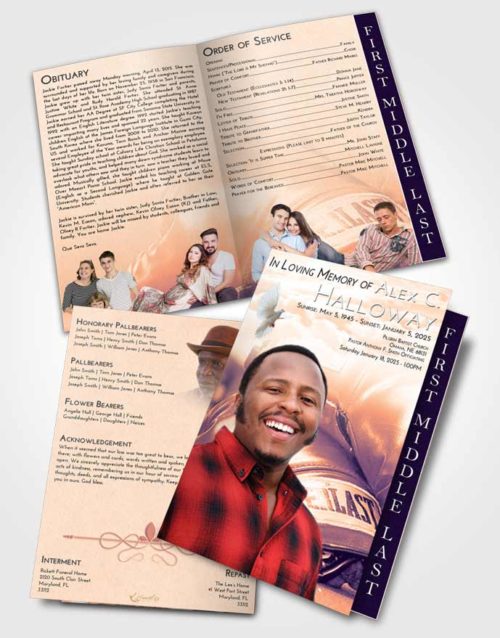 2 Page Graduated Step Fold Funeral Program Template Brochure Lavender Sunset Boxing Everlast