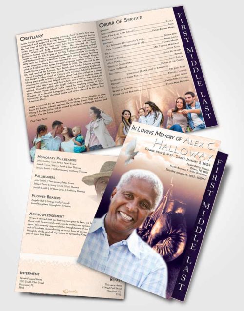2 Page Graduated Step Fold Funeral Program Template Brochure Lavender Sunset Boxing Serenity