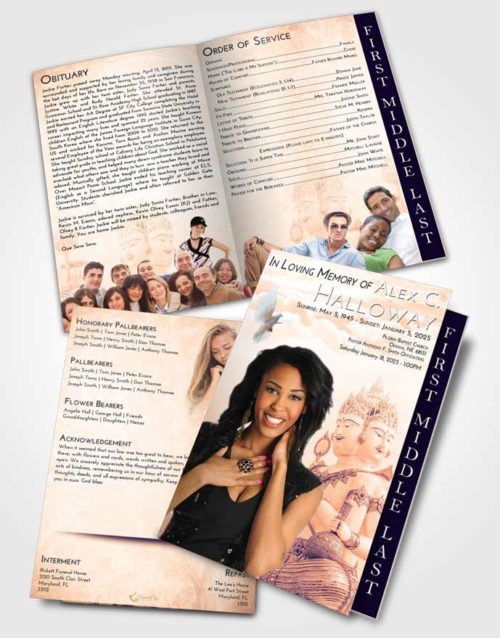2 Page Graduated Step Fold Funeral Program Template Brochure Lavender Sunset Brahma Desire