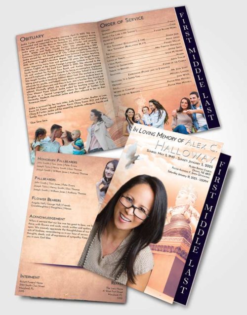2 Page Graduated Step Fold Funeral Program Template Brochure Lavender Sunset Brahma Mystery