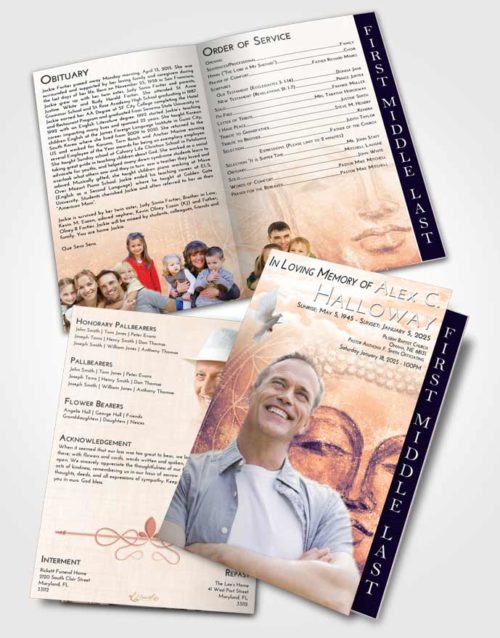 2 Page Graduated Step Fold Funeral Program Template Brochure Lavender Sunset Buddha Praise