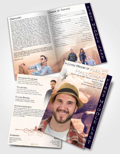 2 Page Graduated Step Fold Funeral Program Template Brochure Lavender Sunset Coastal Gaze