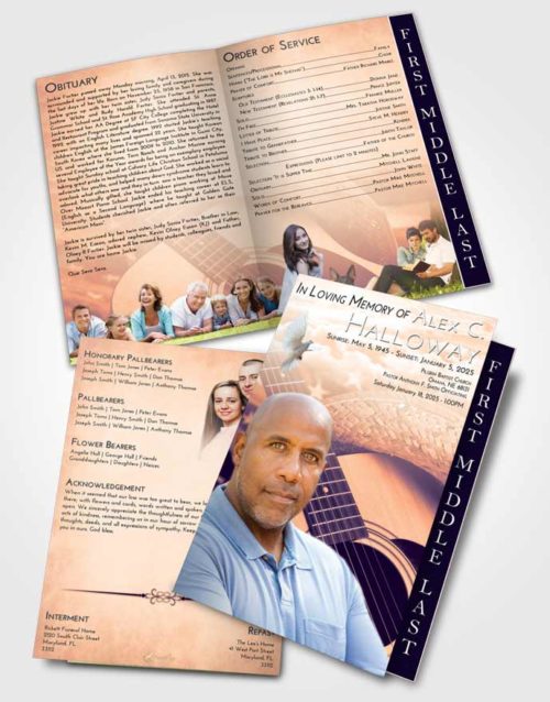 2 Page Graduated Step Fold Funeral Program Template Brochure Lavender Sunset Cowboy Heaven