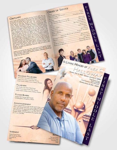 2 Page Graduated Step Fold Funeral Program Template Brochure Lavender Sunset Cricket Honor