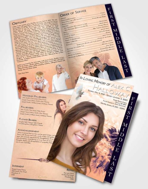 2 Page Graduated Step Fold Funeral Program Template Brochure Lavender Sunset Dandelion Dream