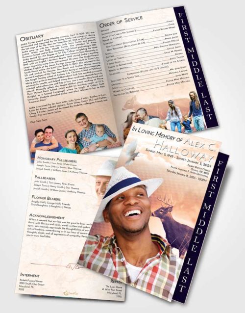 2 Page Graduated Step Fold Funeral Program Template Brochure Lavender Sunset Deer Game