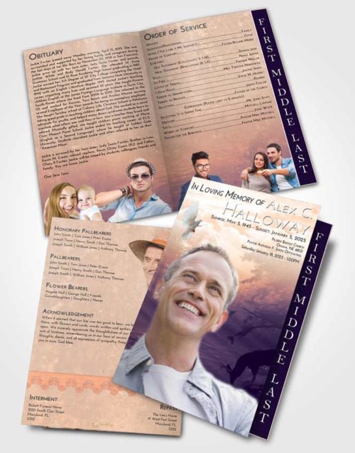 2 Page Graduated Step Fold Funeral Program Template Brochure Lavender Sunset Deer Hunt