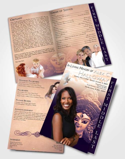2 Page Graduated Step Fold Funeral Program Template Brochure Lavender Sunset Durga Surprise