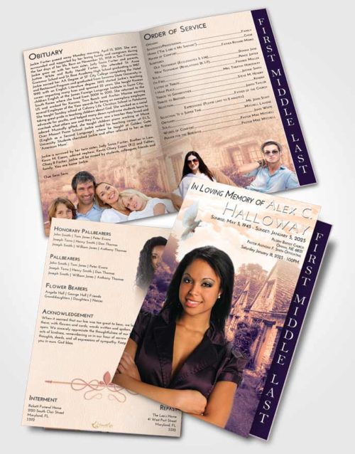 2 Page Graduated Step Fold Funeral Program Template Brochure Lavender Sunset European Home
