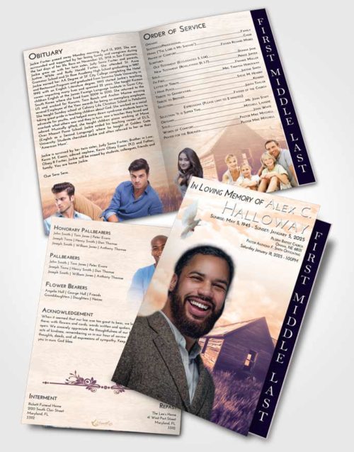 2 Page Graduated Step Fold Funeral Program Template Brochure Lavender Sunset Farming Life