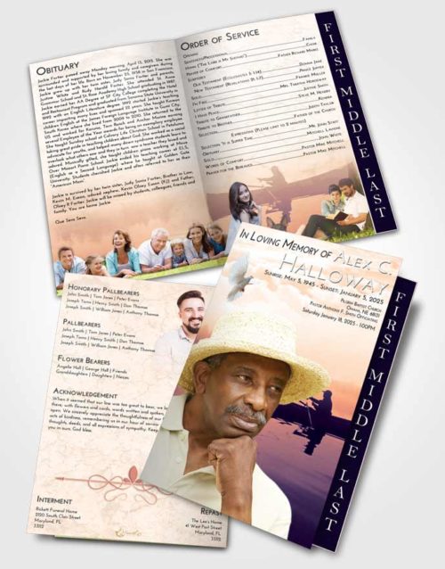 2 Page Graduated Step Fold Funeral Program Template Brochure Lavender Sunset Fish in the Water