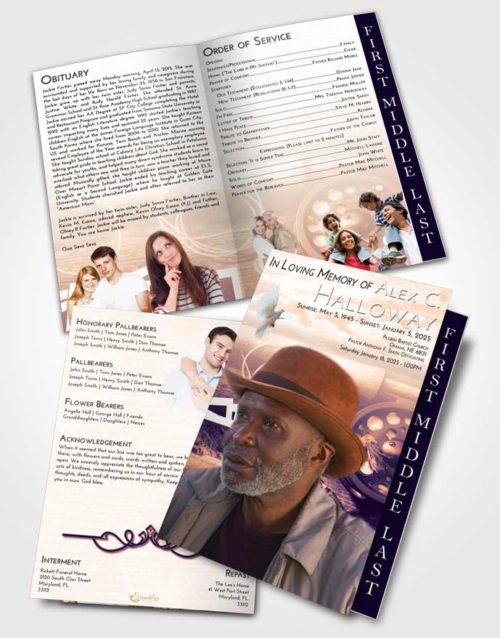 2 Page Graduated Step Fold Funeral Program Template Brochure Lavender Sunset Fishing Pride