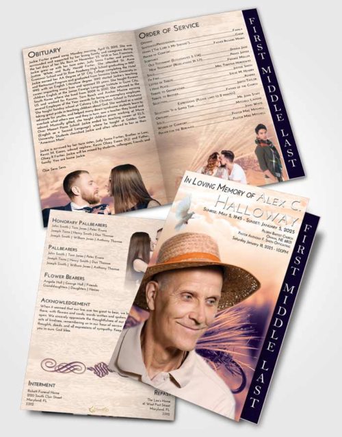 2 Page Graduated Step Fold Funeral Program Template Brochure Lavender Sunset Fishing Serenity