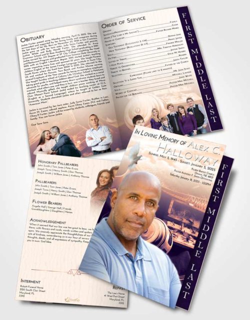 2 Page Graduated Step Fold Funeral Program Template Brochure Lavender Sunset Fishing Tackle