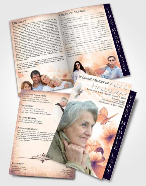 2 Page Graduated Step Fold Funeral Program Template Brochure Lavender Sunset Floral Butterfly