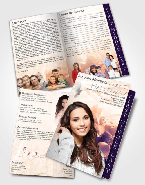 2 Page Graduated Step Fold Funeral Program Template Brochure Lavender Sunset Floral Magic