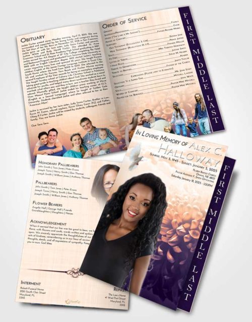 2 Page Graduated Step Fold Funeral Program Template Brochure Lavender Sunset Floral Morning