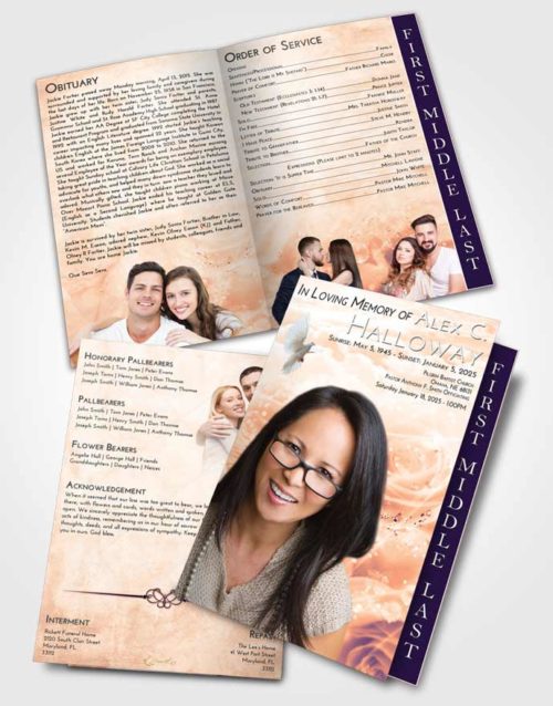 2 Page Graduated Step Fold Funeral Program Template Brochure Lavender Sunset Floral Relaxation