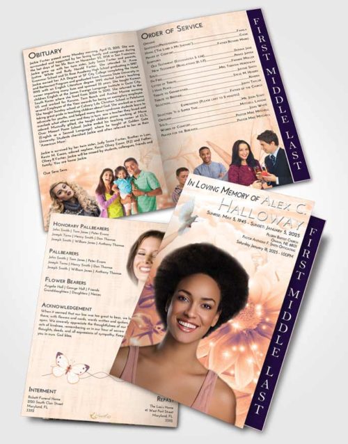 2 Page Graduated Step Fold Funeral Program Template Brochure Lavender Sunset Floral Summer