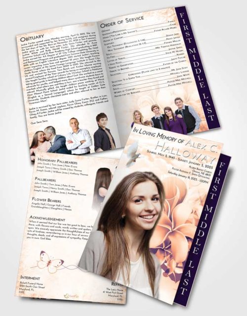 2 Page Graduated Step Fold Funeral Program Template Brochure Lavender Sunset Floral Wish