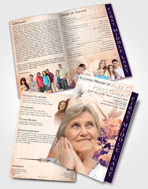 2 Page Graduated Step Fold Funeral Program Template Brochure Lavender Sunset Floral Wonderland