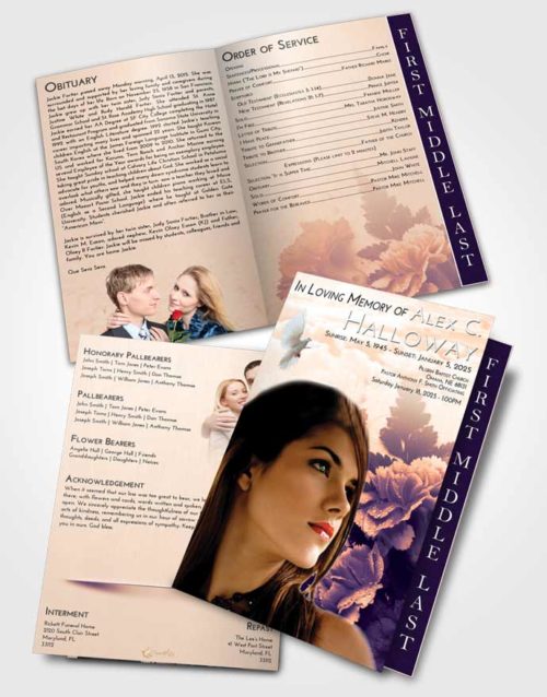 2 Page Graduated Step Fold Funeral Program Template Brochure Lavender Sunset Flower Magic