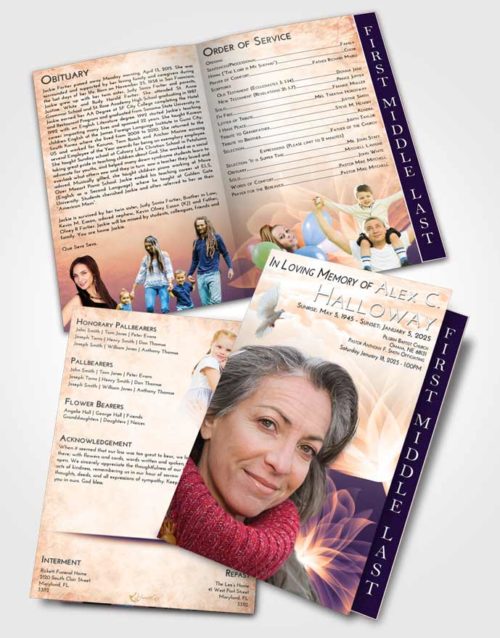 2 Page Graduated Step Fold Funeral Program Template Brochure Lavender Sunset Flower Peace