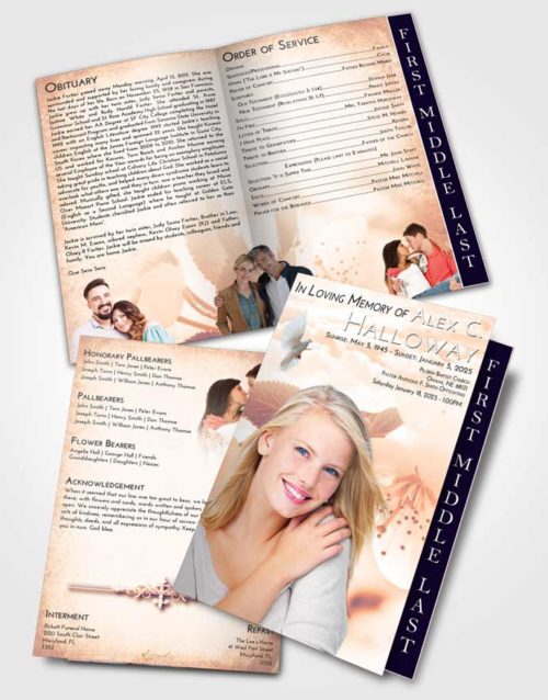 2 Page Graduated Step Fold Funeral Program Template Brochure Lavender Sunset Flower of the Plume