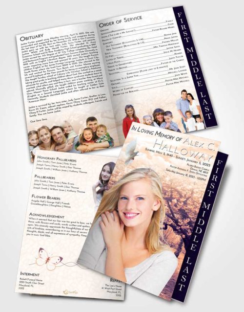2 Page Graduated Step Fold Funeral Program Template Brochure Lavender Sunset Flowering Path