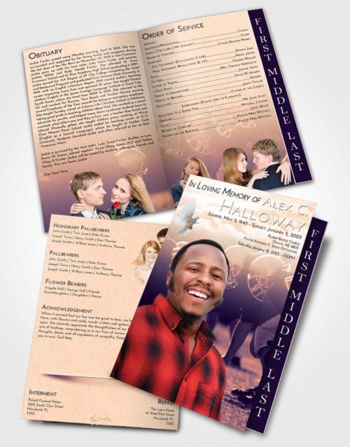 2 Page Graduated Step Fold Funeral Program Template Brochure Lavender Sunset Football Day
