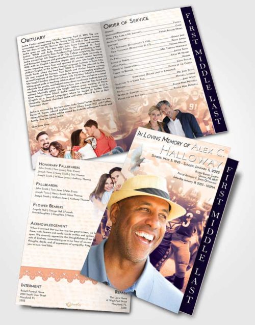 2 Page Graduated Step Fold Funeral Program Template Brochure Lavender Sunset Football Destiny