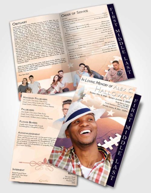 2 Page Graduated Step Fold Funeral Program Template Brochure Lavender Sunset Football Pride