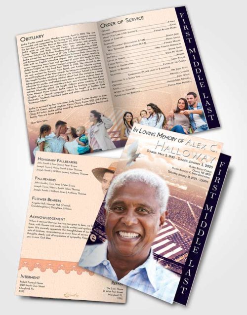 2 Page Graduated Step Fold Funeral Program Template Brochure Lavender Sunset Football Stadium