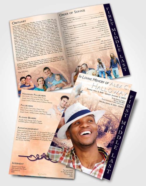 2 Page Graduated Step Fold Funeral Program Template Brochure Lavender Sunset Forest Bridge