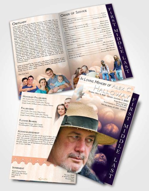 2 Page Graduated Step Fold Funeral Program Template Brochure Lavender Sunset Foul Ball