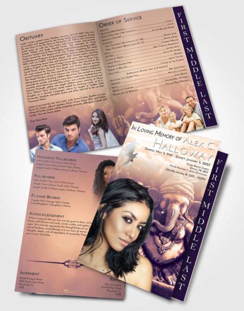 2 Page Graduated Step Fold Funeral Program Template Brochure Lavender Sunset Ganesha Surprise