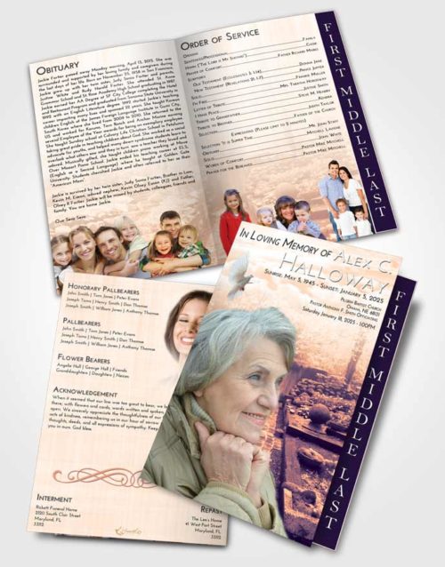 2 Page Graduated Step Fold Funeral Program Template Brochure Lavender Sunset Gardening Desire