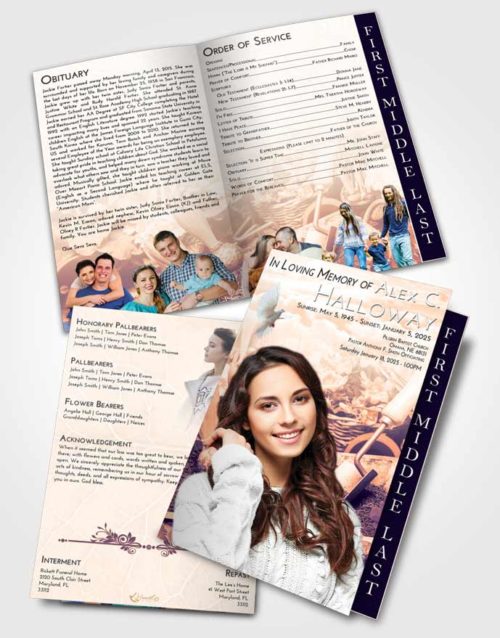 2 Page Graduated Step Fold Funeral Program Template Brochure Lavender Sunset Gardening Memories