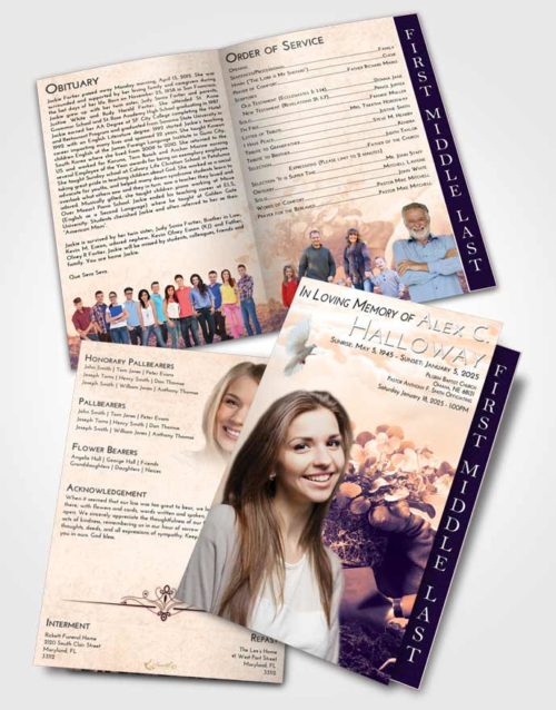 2 Page Graduated Step Fold Funeral Program Template Brochure Lavender Sunset Gardening Passion