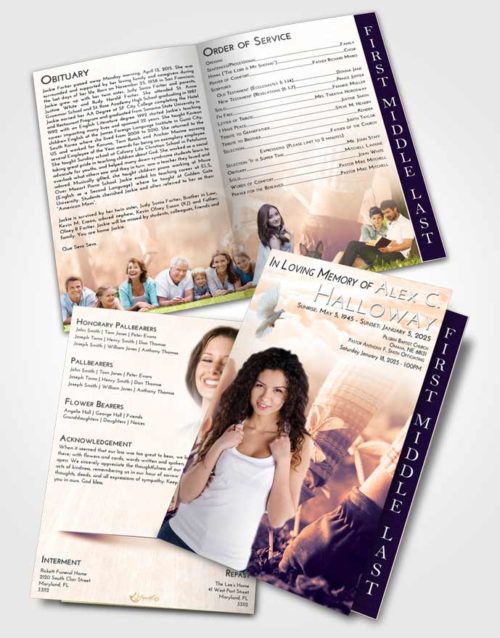 2 Page Graduated Step Fold Funeral Program Template Brochure Lavender Sunset Gardening Star