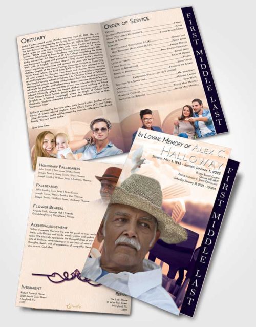 2 Page Graduated Step Fold Funeral Program Template Brochure Lavender Sunset Golf Fairway